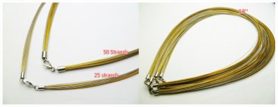 18"- 50 Strands Sliver Claps/Gold Stainless Cable w/ 925 Sliver